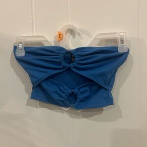 Blue Ruched Tube Top w/ ring detail